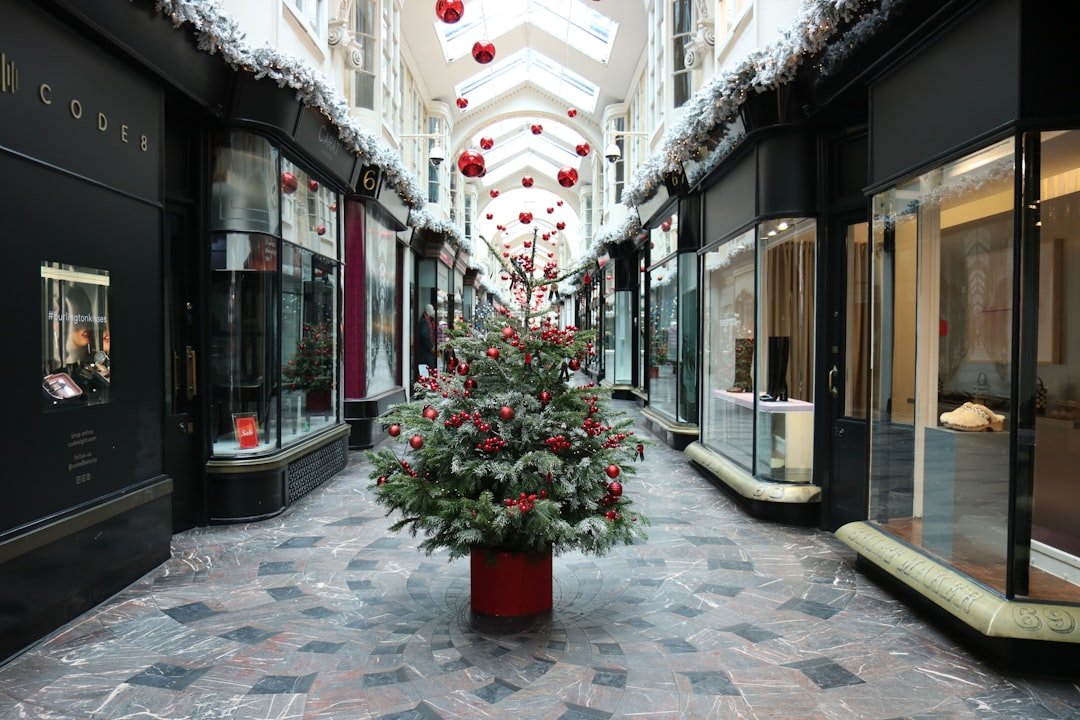 A christmas tree in the middle of a shopping mall